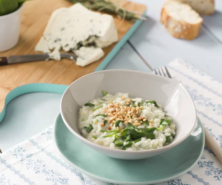 Risotto de queso azul y espinacas