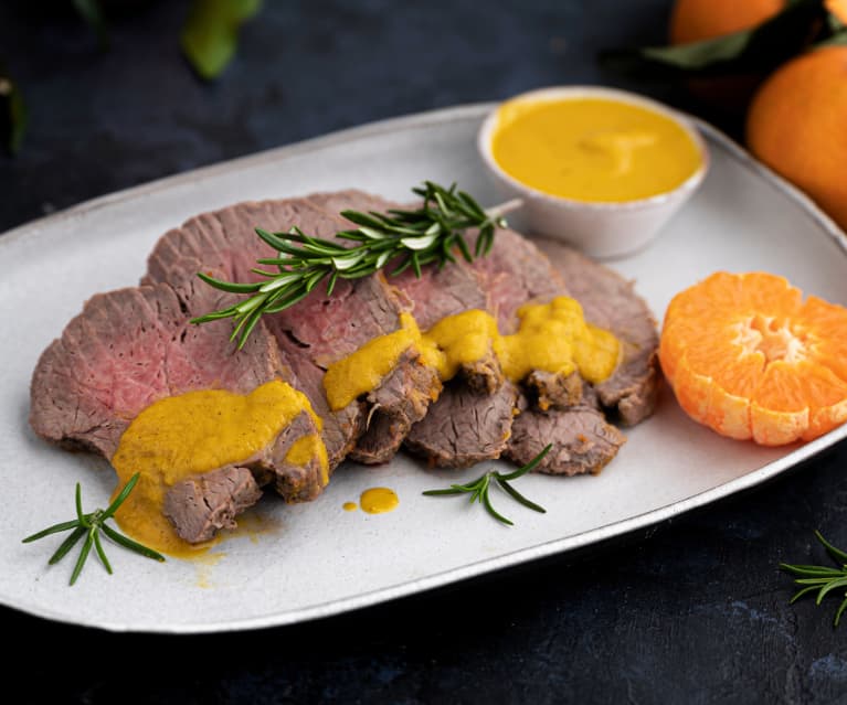 Roast beef con salsa de mandarina