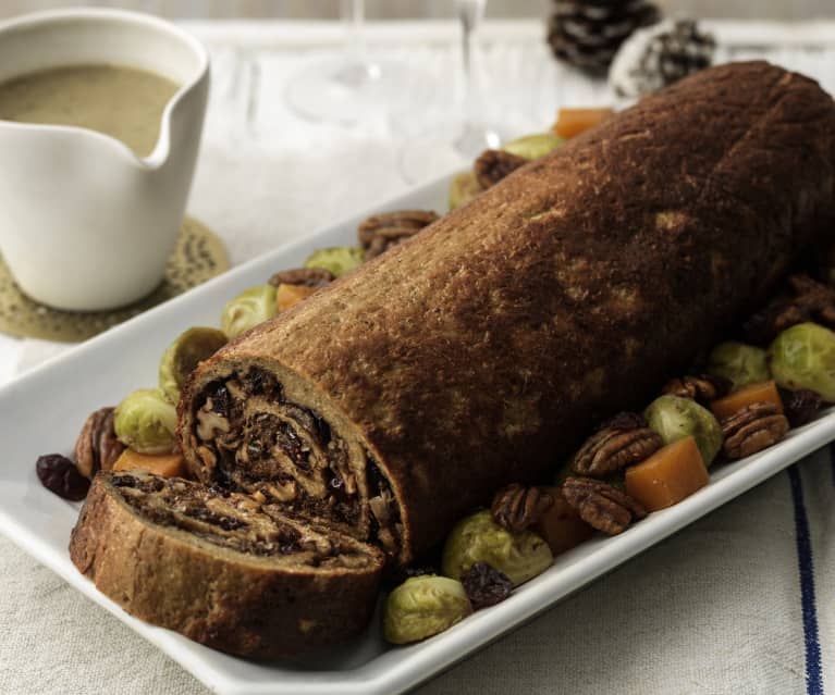 Seitan Roulade with Cranberry Stuffing and Vegan Gravy Seitan Roulade with Cranberry Stuffing and Vegan Gravy