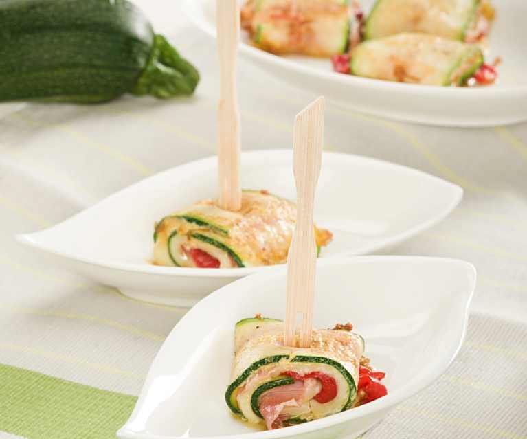 Rollitos de calabacín rellenos de jamón y queso Rollitos de calabacín rellenos de jamón y queso