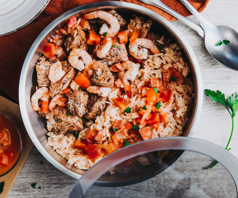 Recette Jambalaya de riz rouge au chorizo