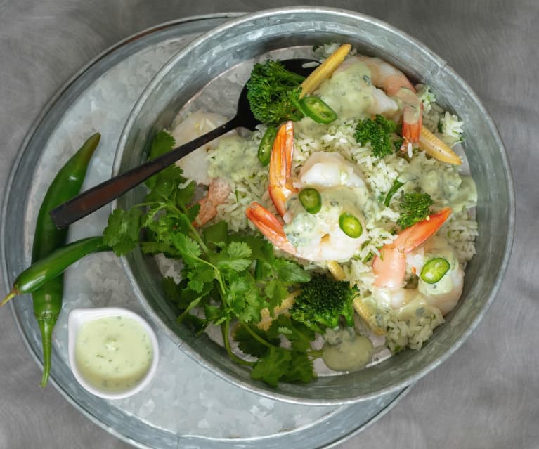 Prawns with coriander coconut rice