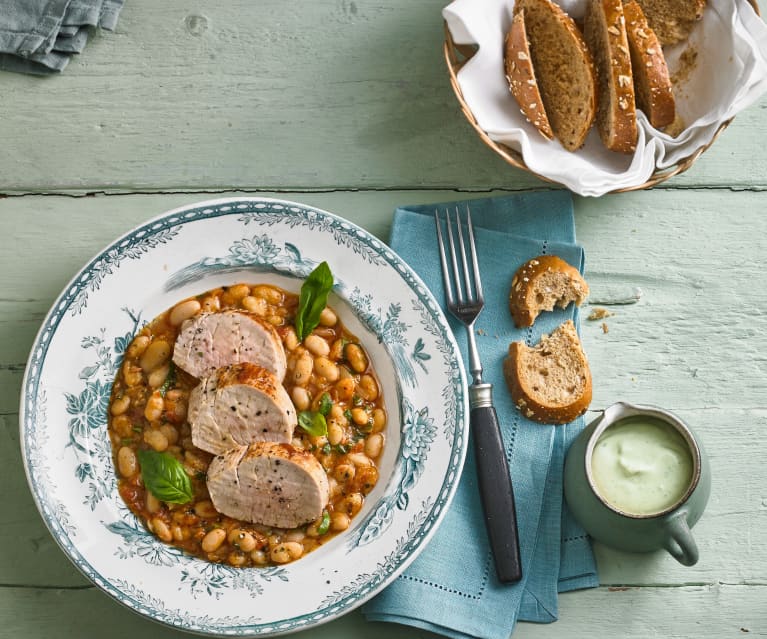 Schweinefilet mit Bohnensalat