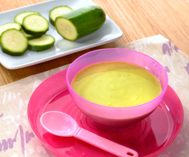 Crema di zucchine trombetta con crostini di polenta e gomasio alle