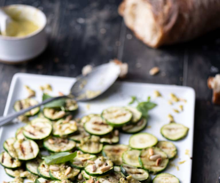 Warm zucchini salad with basil lemon dressing (Thermomix® Cutter)