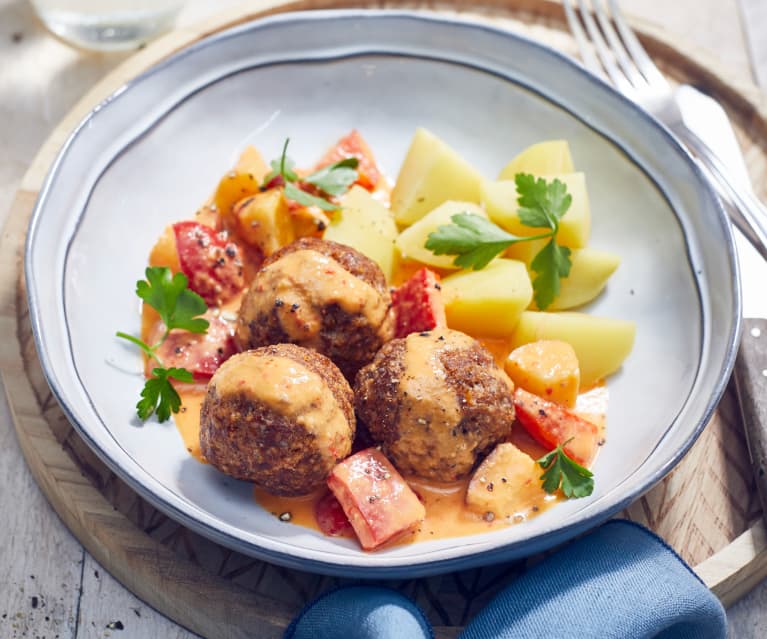 Hackbällchen in Apfel-Paprika-Sauce