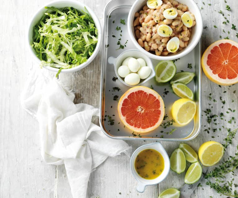 Salada de feijão branco com anchovas