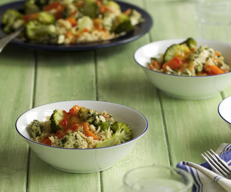 Asian-style Chicken, Rice and Vegetables