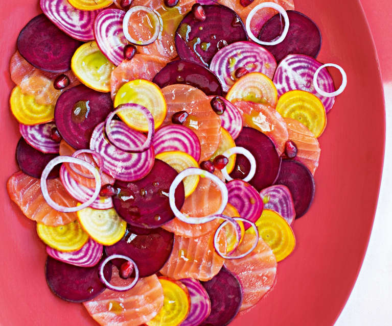 Carpaccio de saumon et betteraves multicolores