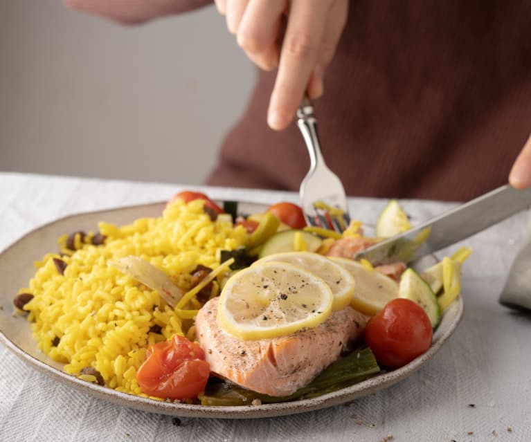 Salmón en papillote con champiñones y arroz - Cookidoo® – a