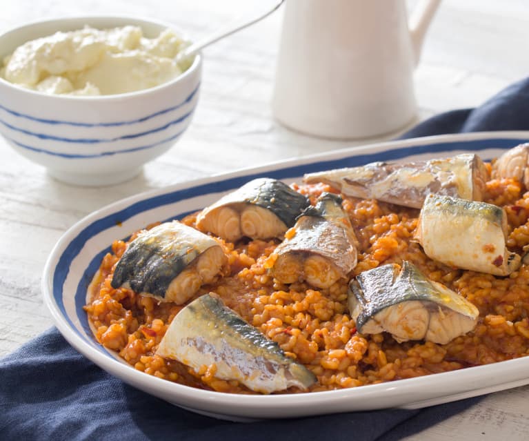 Arroz con caballa y alioli