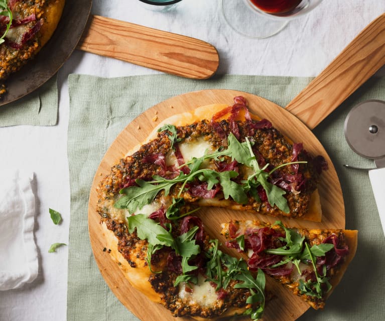 Pizza con pesto rojo para dos