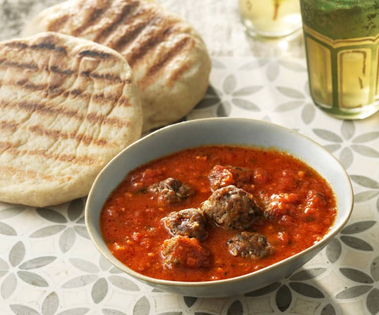 Moroccan lamb meatballs with batbout flatbreads