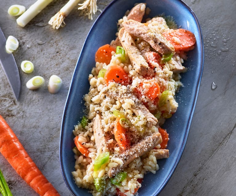 Risotto mit Steakstreifen und Frühlingsgemüse