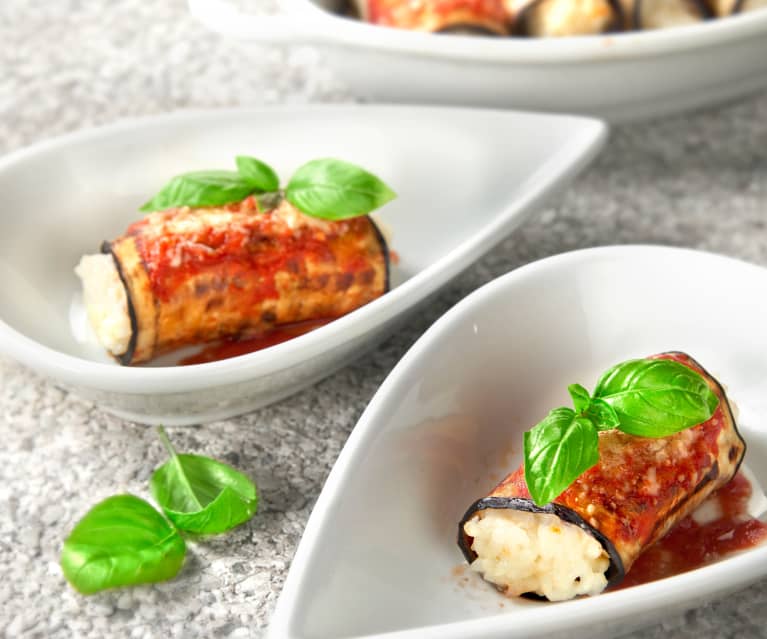 Involtini di melanzane con risotto alla burrata