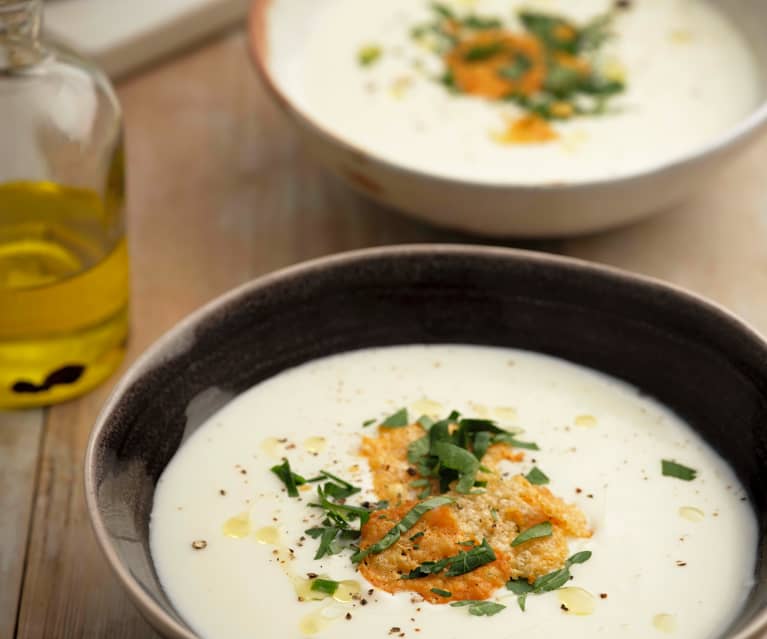 Jerusalem Artichoke Soup with Truffle Oil and Parmesan Crisps