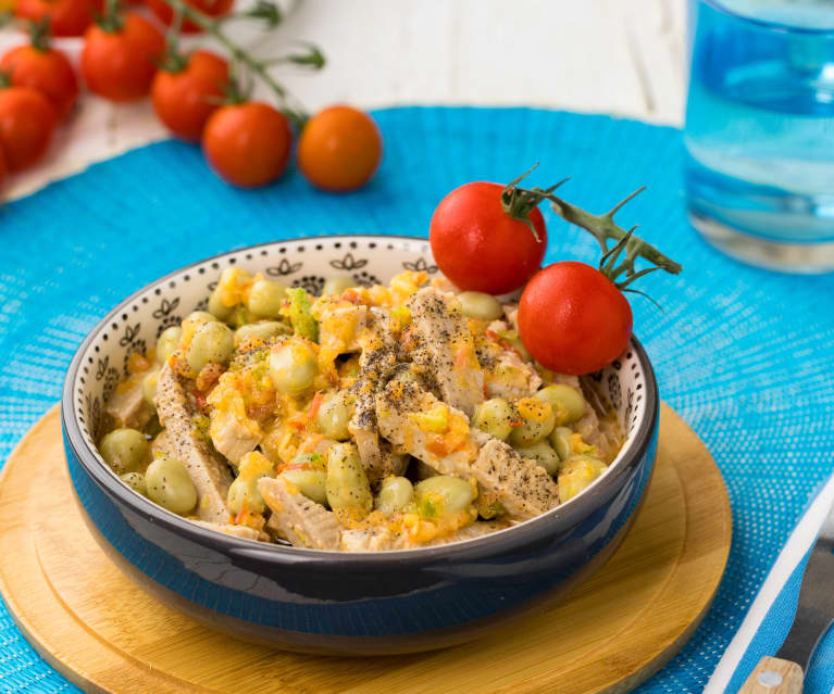 Insalata di fave e tonno con melone e agrumi