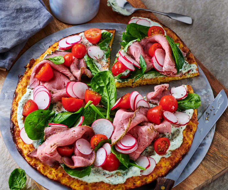 Reibekuchen-Pizza mit Roastbeef