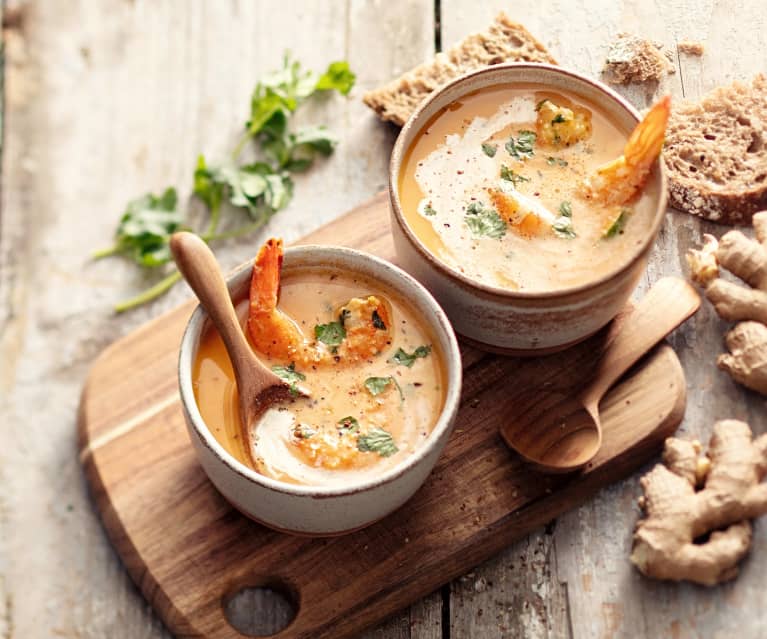 Velouté de gambas, patate douce et carotte