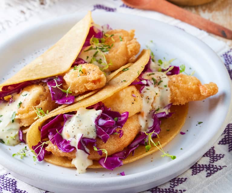 Τάκος (tacos) με γαρίδες και καυτερή μαγιονέζα