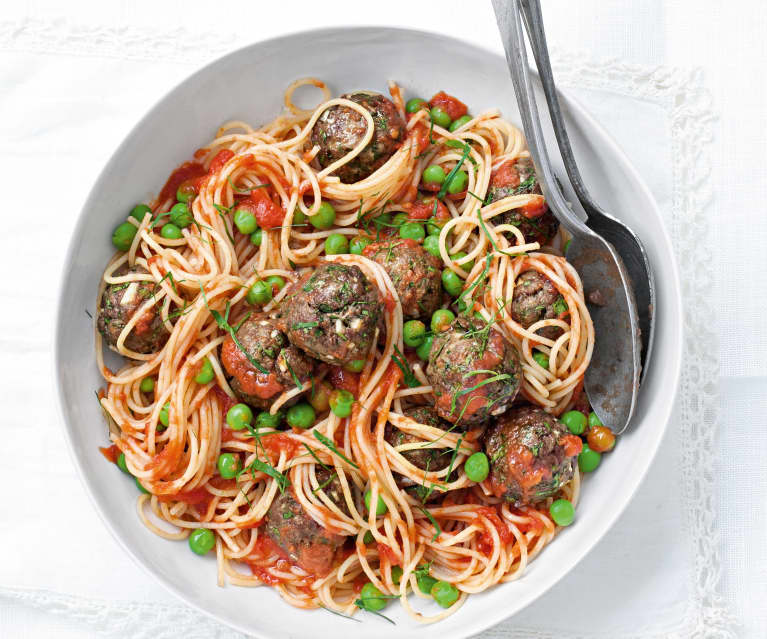 Huiles et Olives  Spaghettis aux boulettes de viande - Huiles et Olives