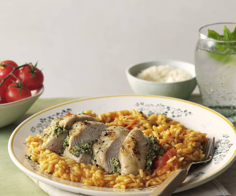 Risoto de tomate e frango recheado com limão e ricota