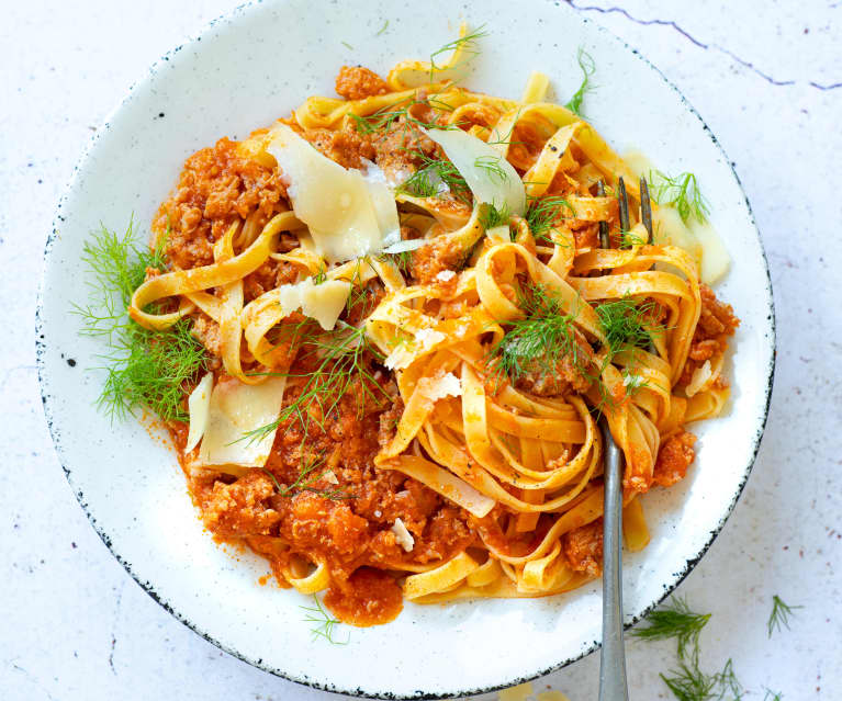 Tagliatelle à la saucisse, fenouil et parmesan