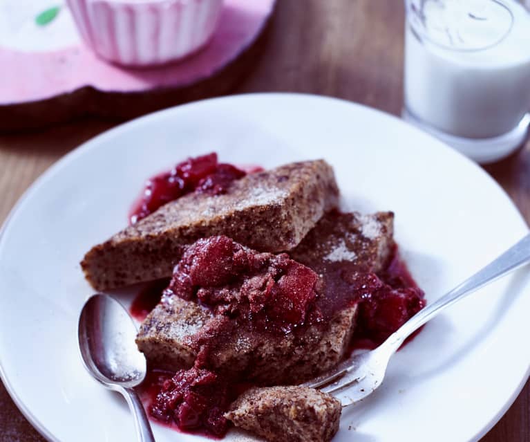 Stracciatella-Schnitten mit Kirsch-Apfel-Kompott