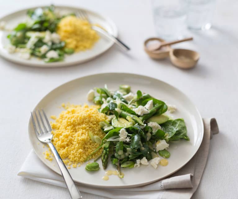 Lupin with broad bean salad