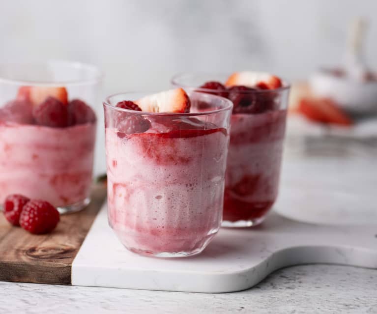 Parfait de frambuesas y fresas (sin huevo y sin lácteos)