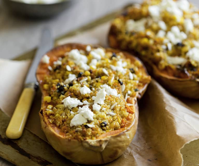 Stuffed butternut pumpkin with feta