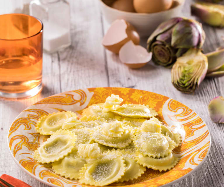 Ravioli ai carciofi e pancetta