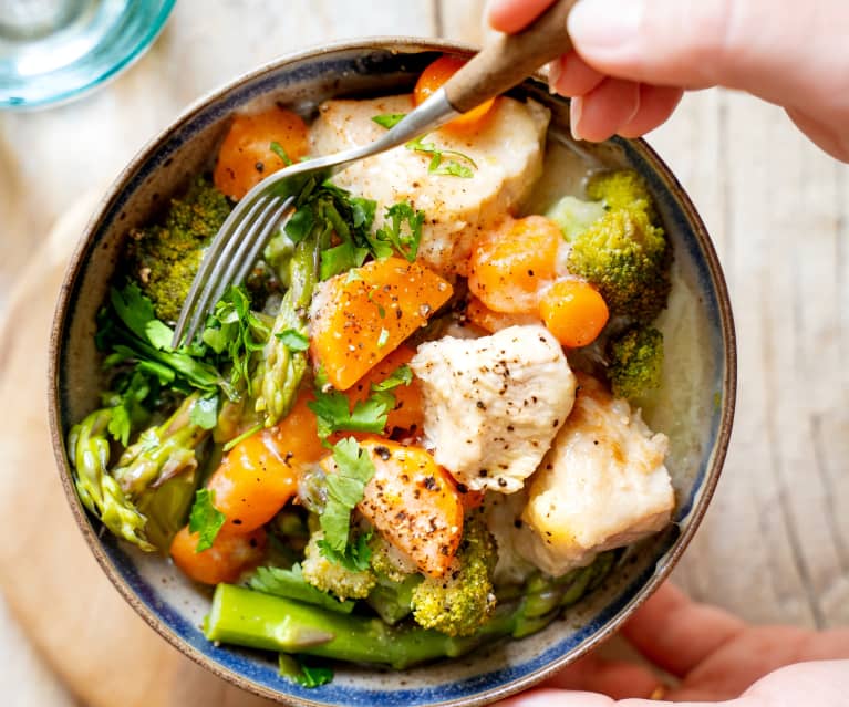 Poulet au lait de coco, nouilles sautées aux légumes - Cookidoo