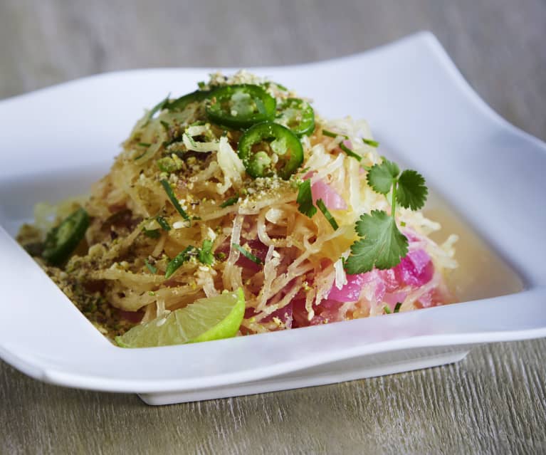 Spaghetti Squash with Chilies, Lime and Dukkah