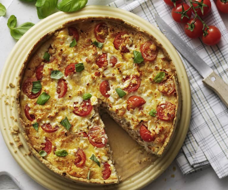 Tomaten-Basilikum-Quiche mit Hähnchen