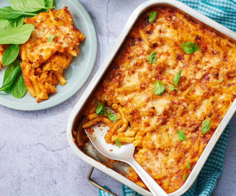 Gratin de pâtes au thon à la crème de poivrons