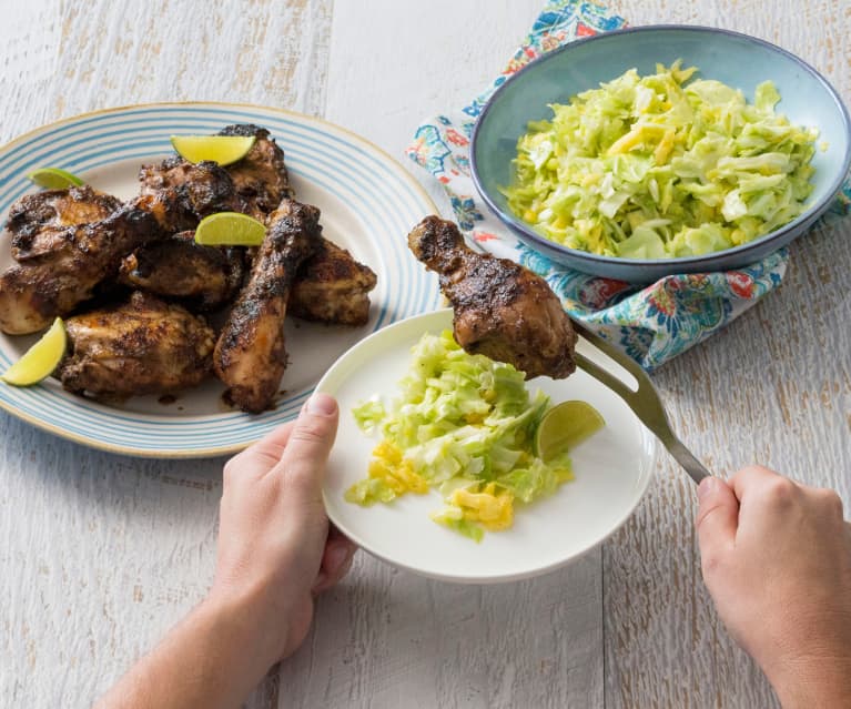 Jerk chicken with pineapple slaw