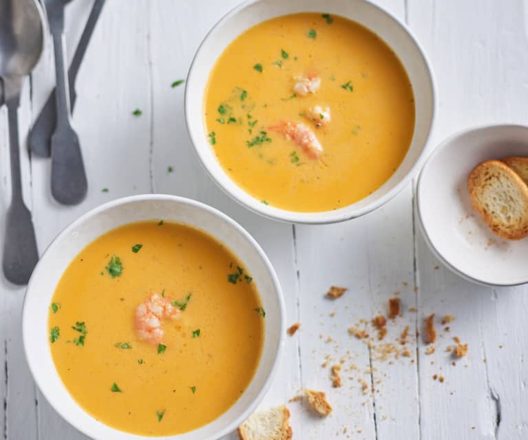 Bisque di gamberetti con crostini