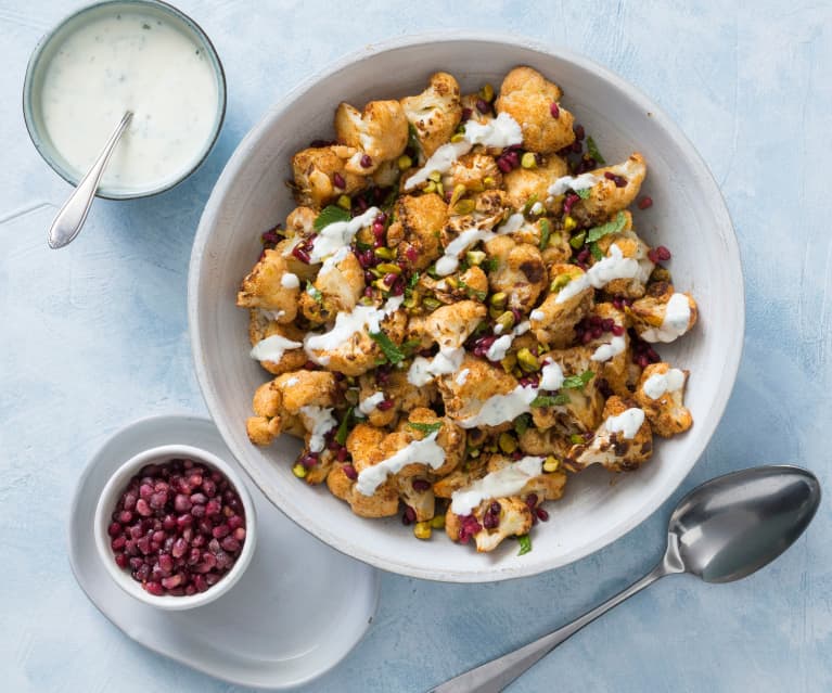 Spiced roasted cauliflower salad with minted yoghurt