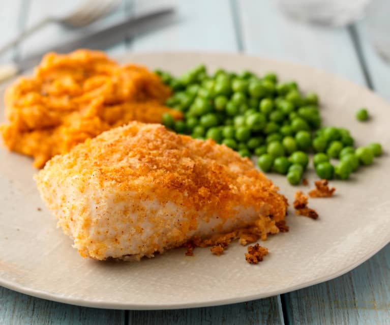 Baked Parmesan Fish with Sweet Potato Mash