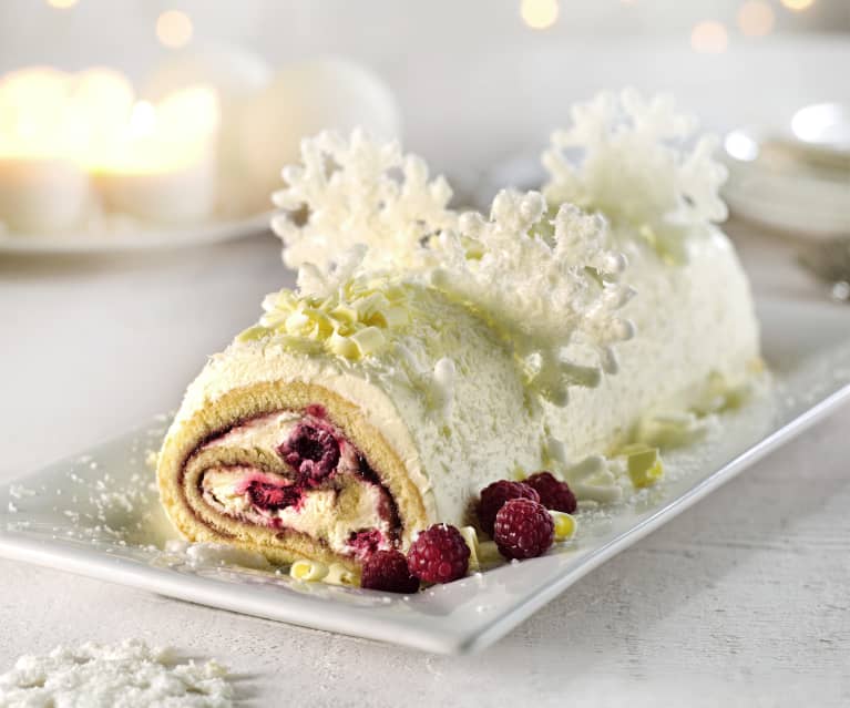 Bûche roulée aux framboises et meringues - 5 ingredients 15 minutes