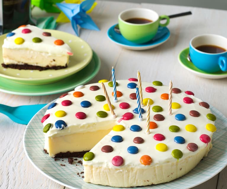 Tarta de cumpleaños de chocolate, vainilla y queso - Cookidoo