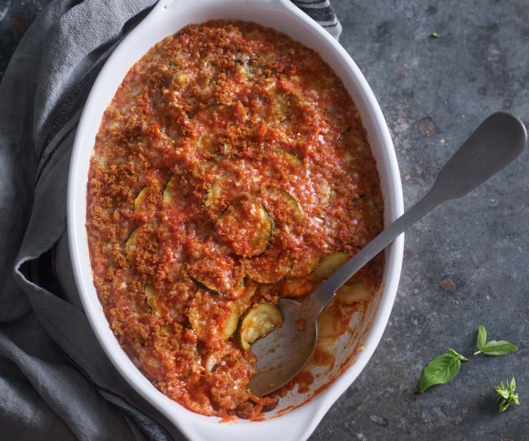 Curgete e batata no forno com molho de tomate e parmesão - TM5