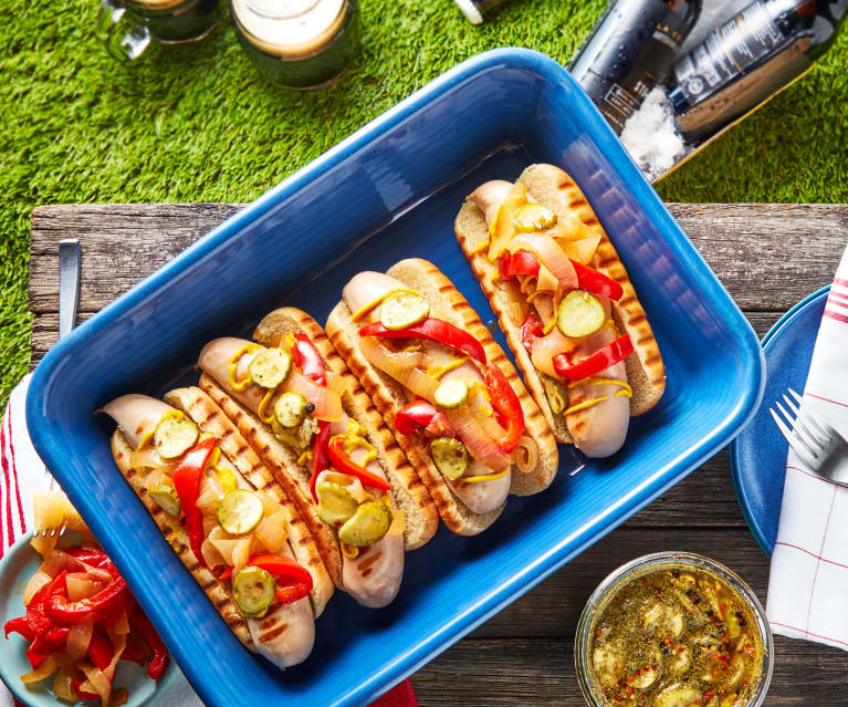 Beer Brats with Onions and Peppers