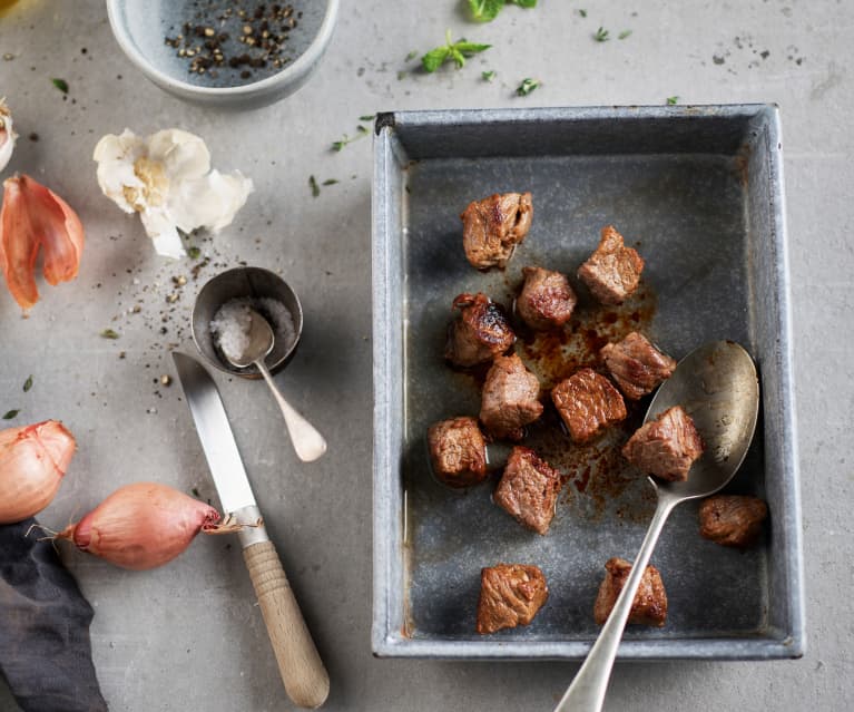 Browned Beef Cubes (Well Done)