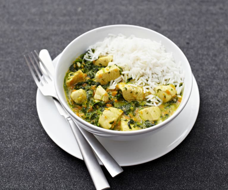 Hähnchencurry mit Spinat und Basmatireis