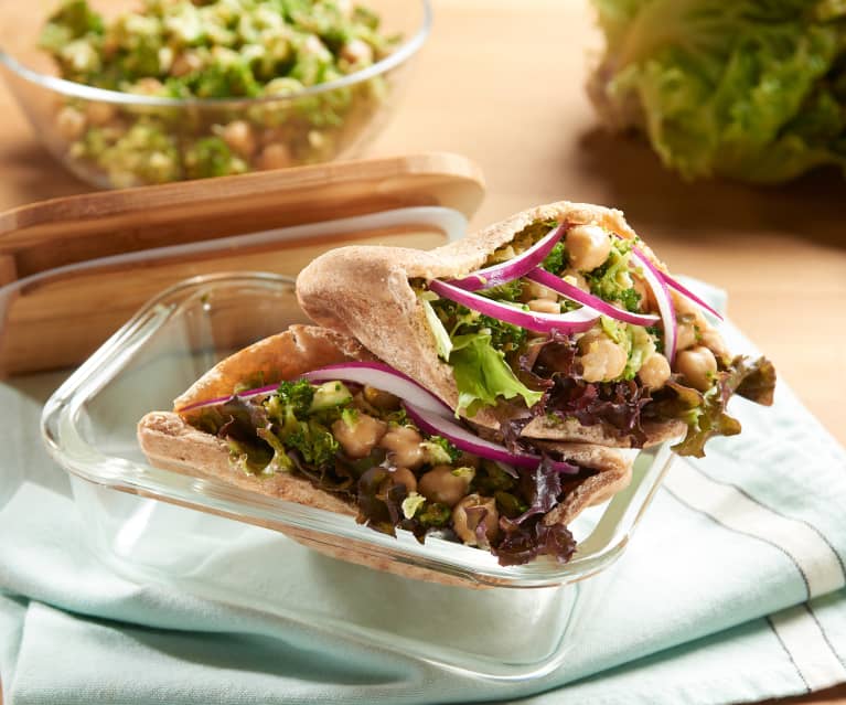 Lemony Broccoli and Chickpea Pitas