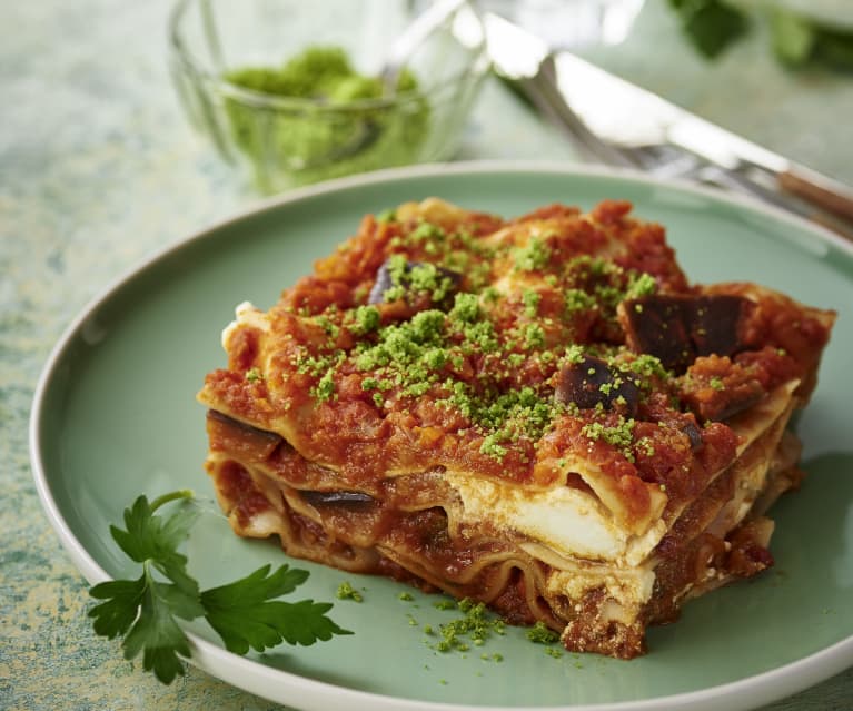 Lasagne z bakłażanem i ricottą na parze