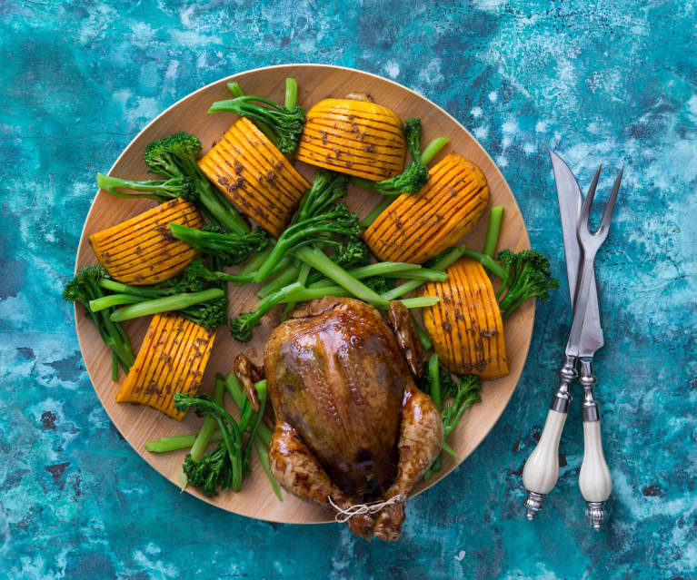 Glazed chicken with hasselback pumpkin