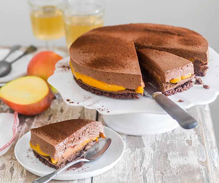 Gâteau crousti-fondant mangue-chocolat